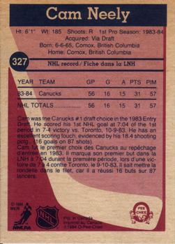 1984-85 O-Pee-Chee #327 Cam Neely Back