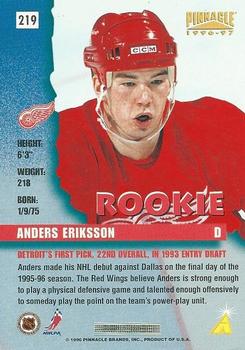 1996-97 Pinnacle - Premium Stock #219 Anders Eriksson Back