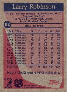 1984-85 Topps #82 Larry Robinson Back
