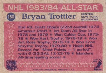 1984-85 Topps #160 Bryan Trottier Back