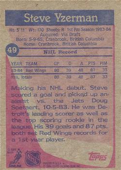 1984-85 Topps #49 Steve Yzerman Back