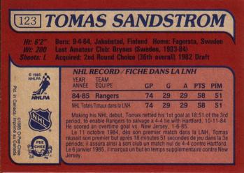 1985-86 O-Pee-Chee #123 Tomas Sandstrom Back