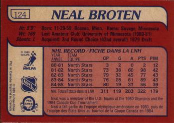 1985-86 O-Pee-Chee #124 Neal Broten Back