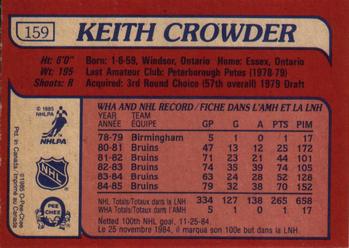 1985-86 O-Pee-Chee #159 Keith Crowder Back