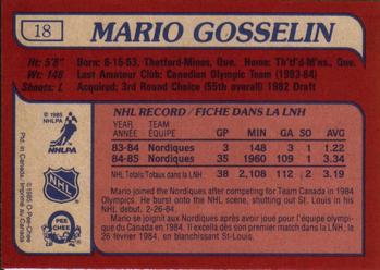 1985-86 O-Pee-Chee #18 Mario Gosselin Back
