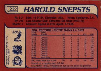 1985-86 O-Pee-Chee #232 Harold Snepsts Back