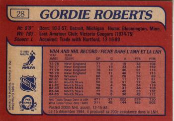 1985-86 O-Pee-Chee #28 Gordie Roberts Back