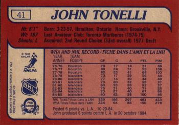 1985-86 O-Pee-Chee #41 John Tonelli Back