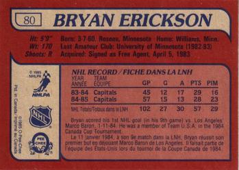 1985-86 O-Pee-Chee #80 Bryan Erickson Back