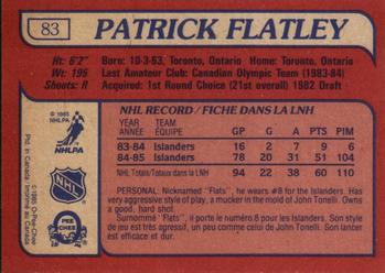 1985-86 O-Pee-Chee #83 Patrick Flatley Back