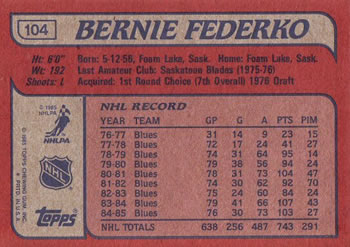 1985-86 Topps #104 Bernie Federko Back