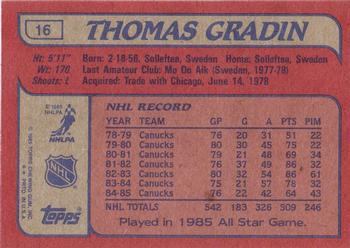 1985-86 Topps #16 Thomas Gradin Back