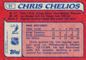 1985-86 Topps #51 Chris Chelios Back