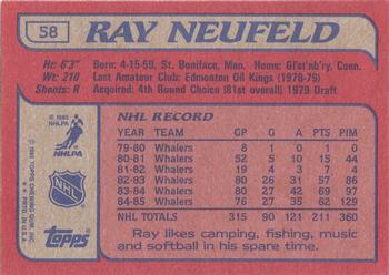 1985-86 Topps #58 Ray Neufeld Back