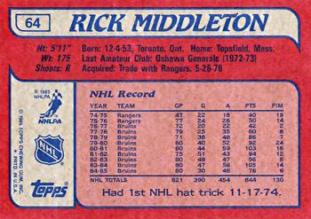 1985-86 Topps #64 Rick Middleton Back