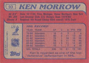 1985-86 Topps #93 Ken Morrow Back