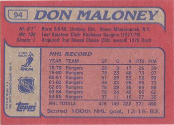 1985-86 Topps #94 Don Maloney Back