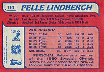 1985-86 Topps #110 Pelle Lindbergh Back