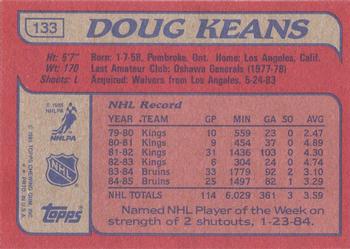 1985-86 Topps #133 Doug Keans Back