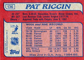 1985-86 Topps #136 Pat Riggin Back