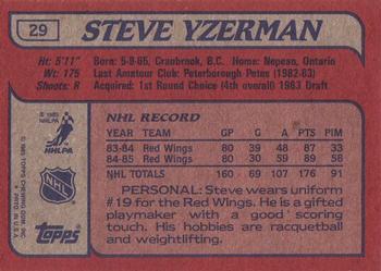 1985-86 Topps #29 Steve Yzerman Back