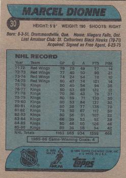 1986-87 Topps #30 Marcel Dionne Back