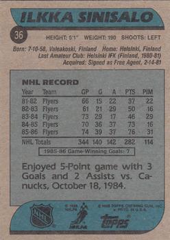 1986-87 Topps #36 Ilkka Sinisalo Back