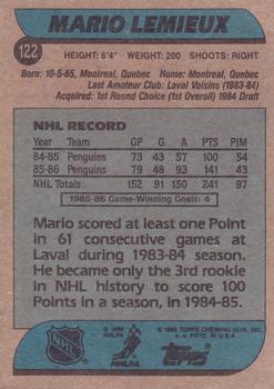 1986-87 Topps #122 Mario Lemieux Back