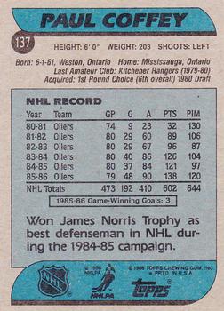 1986-87 Topps #137 Paul Coffey Back