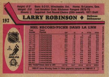 1987-88 O-Pee-Chee #192 Larry Robinson Back
