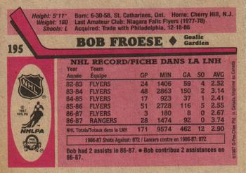 1987-88 O-Pee-Chee #195 Bob Froese Back