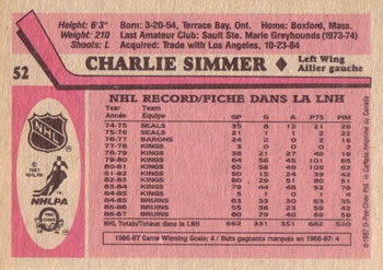 1987-88 O-Pee-Chee #52 Charlie Simmer Back