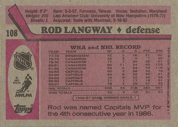 1987-88 Topps #108 Rod Langway Back
