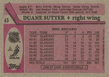 1987-88 Topps #43 Duane Sutter Back