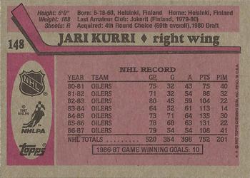 1987-88 Topps #148 Jari Kurri Back