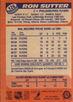1988-89 O-Pee-Chee #126 Ron Sutter Back