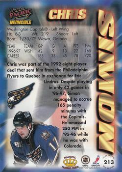 1997-98 Pacific Invincible - NHL Regime #213 Chris Simon Back