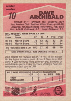 1989-90 O-Pee-Chee #10 David Archibald Back