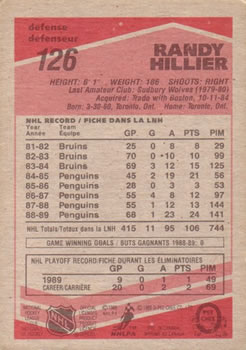 1989-90 O-Pee-Chee #126 Randy Hillier Back