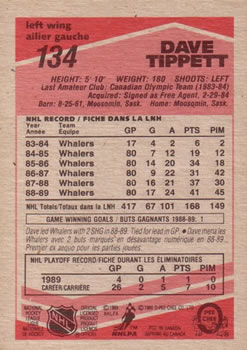1989-90 O-Pee-Chee #134 Dave Tippett Back