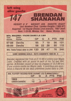 1989-90 O-Pee-Chee #147 Brendan Shanahan Back