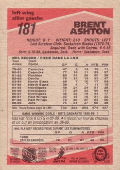 1989-90 O-Pee-Chee #181 Brent Ashton Back