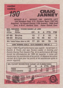 1989-90 O-Pee-Chee #190 Craig Janney Back