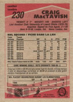 1989-90 O-Pee-Chee #230 Craig MacTavish Back