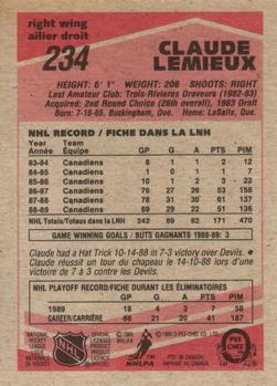 1989-90 O-Pee-Chee #234 Claude Lemieux Back