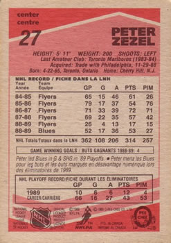 1989-90 O-Pee-Chee #27 Peter Zezel Back