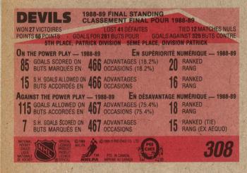 1989-90 O-Pee-Chee #308 New Jersey Devils Back