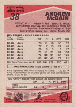 1989-90 O-Pee-Chee #38 Andrew McBain Back