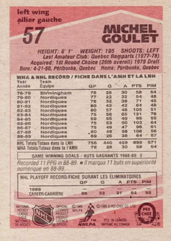 1989-90 O-Pee-Chee #57 Michel Goulet Back