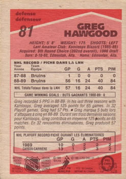 1989-90 O-Pee-Chee #81 Greg Hawgood Back